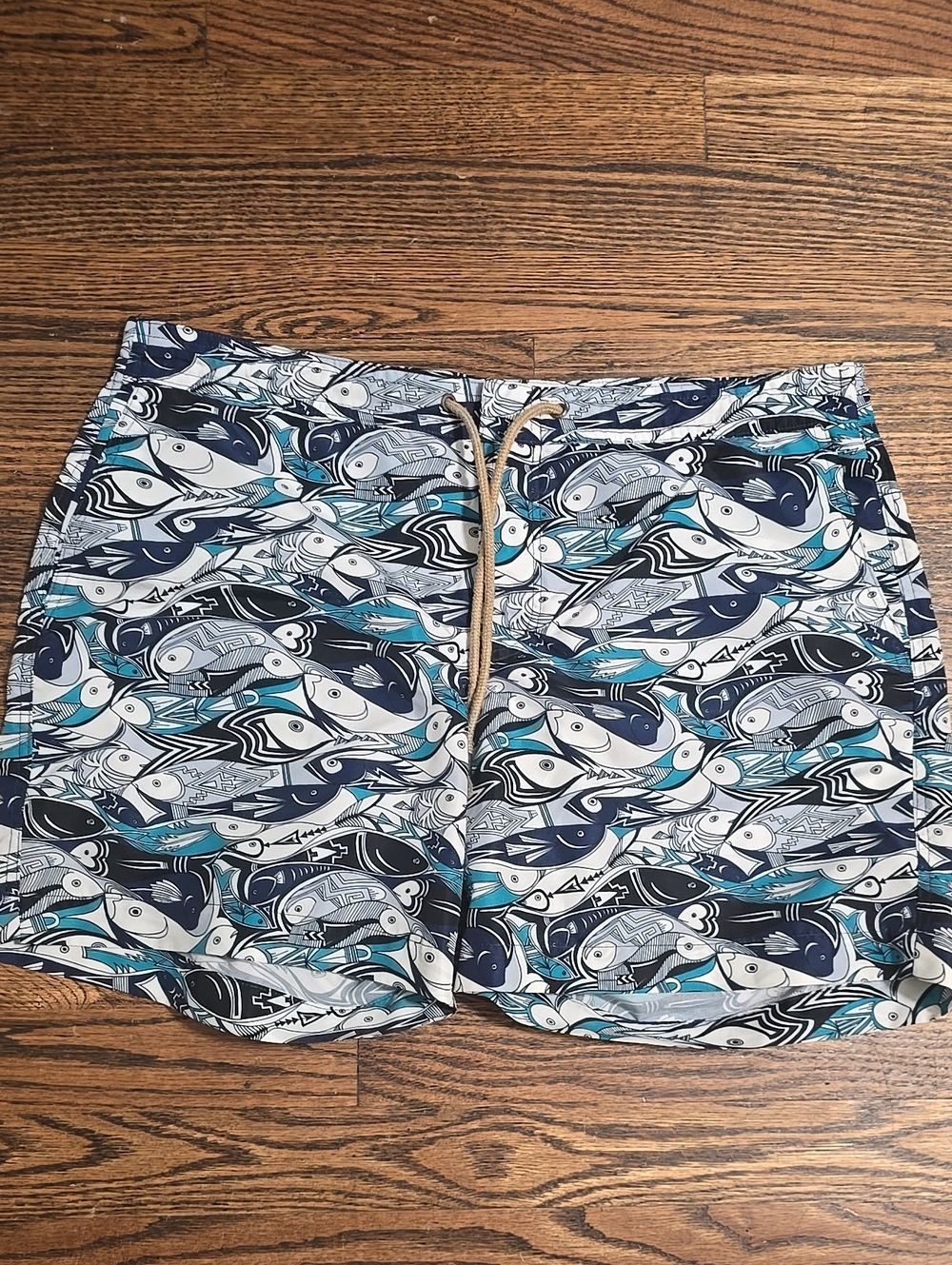 THORSUN Made In the USA Fish Print zipper front swim trunks Size 32